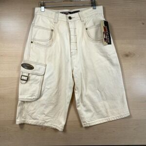 Vintage Y2K Results Jean Shorts Mens 32 Ivory Baggy Skater Hip Hop Streetwear